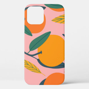 Hand-drawn citrus, seamless mandarin pattern. iPhone 12 case