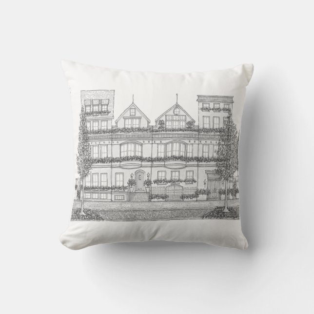 Hand Drawn City Rowhome Pillow (Front)