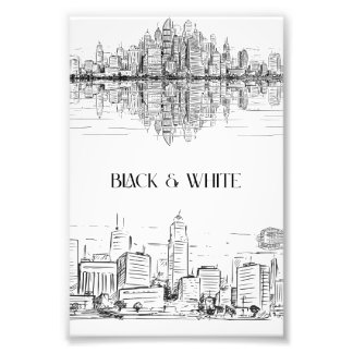 Hand Drawn City Skyline | Black and White Urban Photo Print