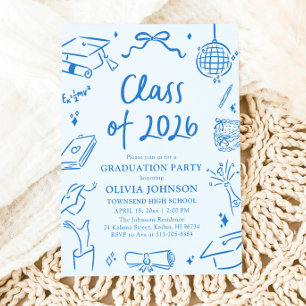 Hand Drawn Class of 2026 Blue Graduation Party Invitation