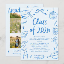 Hand Drawn Class of 2026 Blue Graduation Party