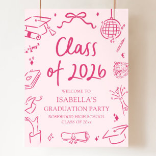 Hand Drawn Class of 2026 Graduation Party Welcome Poster