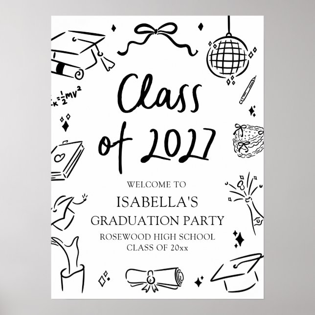 Hand Drawn Class of 2027 Graduation Party Welcome Poster (Front)