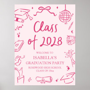Hand Drawn Class of 2028 Graduation Party Welcome Poster