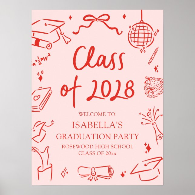 Hand Drawn Class of 2028 Graduation Party Welcome Poster (Front)