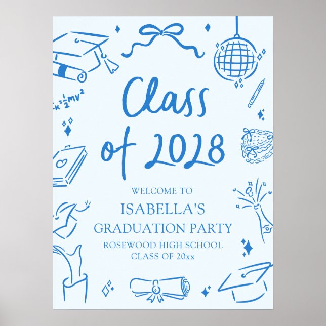 Hand Drawn Class of 2028 Graduation Party Welcome Poster (Front)