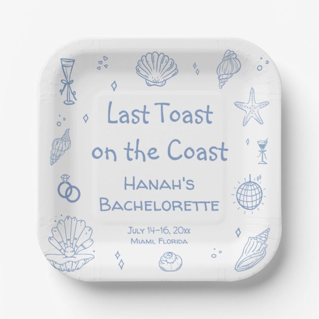 Hand Drawn Coastal Bachelorette Party Paper Plate (Front)