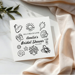 Hand drawn Coastal Bridal Shower Decor,Ocean Theme Napkin