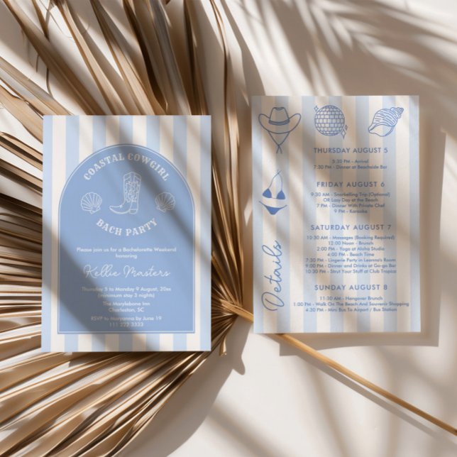 Hand Drawn Coastal Cowgirl Bachelorette Weekend Invitation (Modern and elegant Coastal Cowgirl bachelorette weekend party invitations with customizable colors)