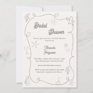 Hand drawn coastal ivory taupe sand Bridal Shower Invitation
