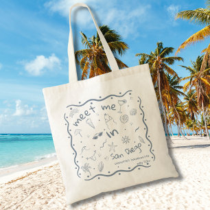 Hand Drawn Coastal Meet Me in Bach Location Tote Bag