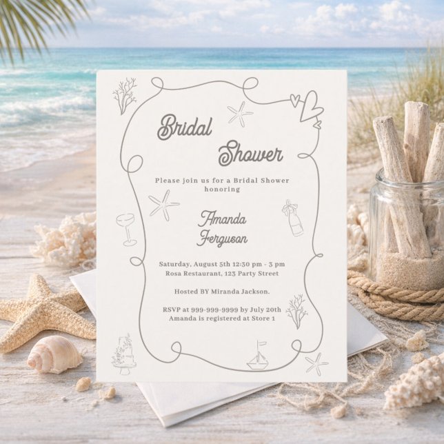 Hand drawn coastal sand Bridal Shower invitation (Creator Uploaded)