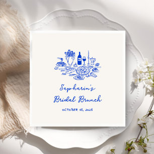 Hand Drawn Cobalt Blue Bridal Brunch  Napkin