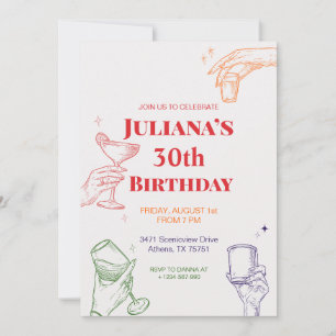 Hand Drawn Cocktail 30th Birthday Invitation