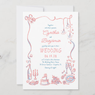 Hand Drawn Cocktail Whimsical Wedding Photo Invitation