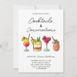 Hand drawn Cocktails and Conversation Party Invitation