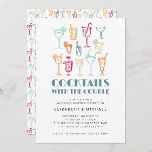 Hand Drawn Cocktails Couples Shower Wedding Party Invitation