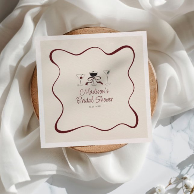 Hand Drawn Cocktails Wavy Frame Bridal Shower Napkin (Creator Uploaded)