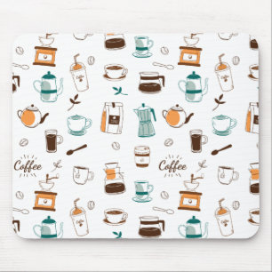 Hand Drawn Coffee and Cafe Pattern Mouse Pad