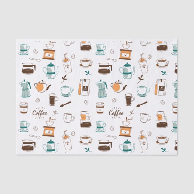 Hand Drawn Coffee and Cafe Pattern Tissue Paper (Front)