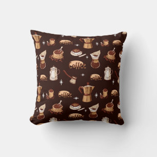 Hand Drawn Coffee Pot, Beans & Cup Cushion