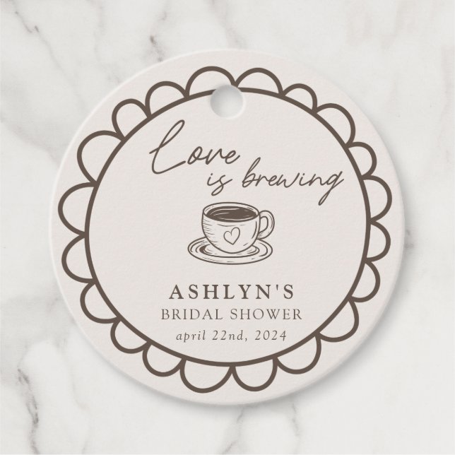 Hand Drawn Coffee Theme Bridal Shower Favour Tag (Front)