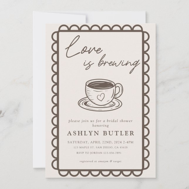 Hand Drawn Coffee Theme Bridal Shower Invitation (Front)