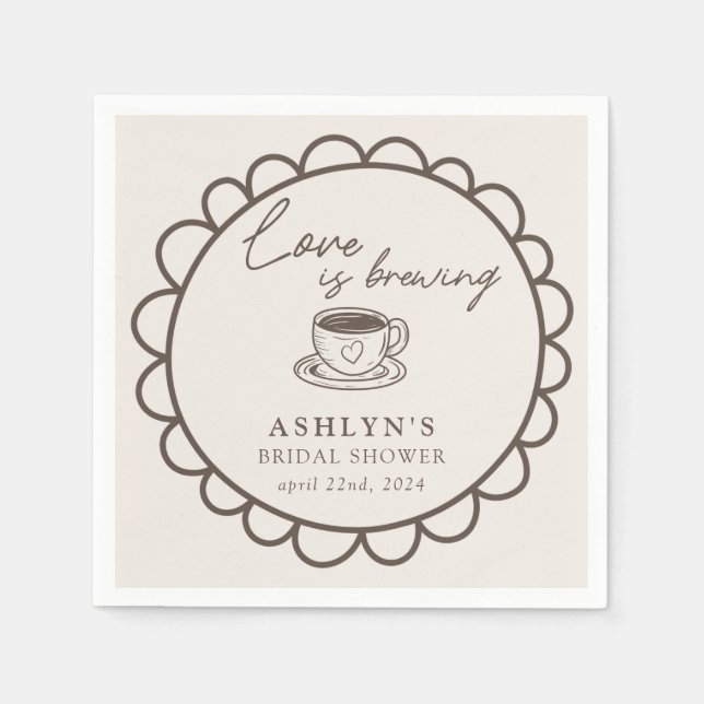 Hand Drawn Coffee Theme Bridal Shower Napkins (Front)