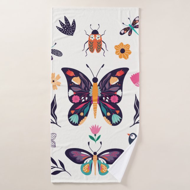 Hand drawn collection of spring summer elements wi bath towel (Bath Towel)