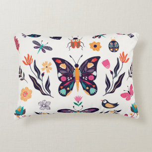 Hand drawn collection of spring summer elements wi decorative cushion