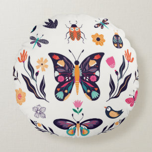 Hand drawn collection of spring summer elements wi round cushion
