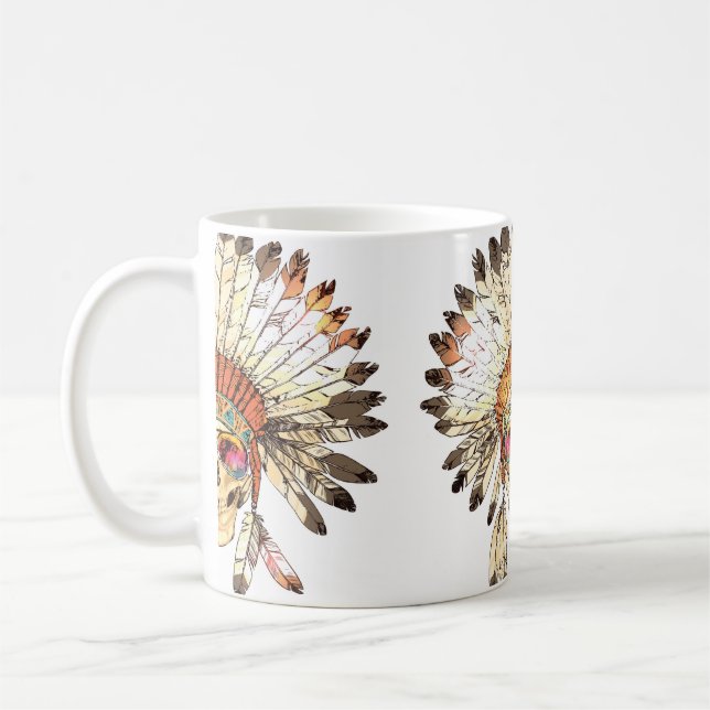 Hand Drawn Colour Native American Indian Headdress Coffee Mug (Left)