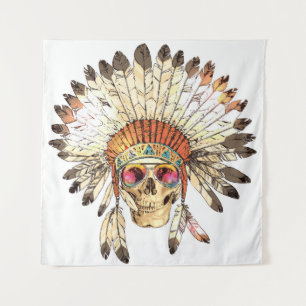 Hand Drawn Colour Native American Indian Headdress Tapestry