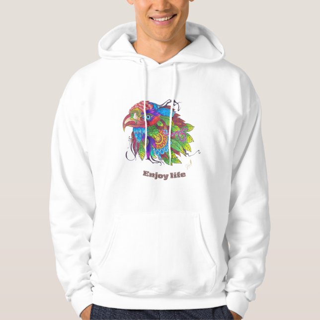 Hand-Drawn Coloured Bird Art Hoodie (Front)