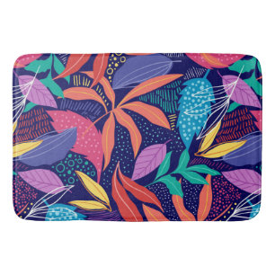 Hand Drawn Colourful Abstract Leaves Pattern Bath Mat