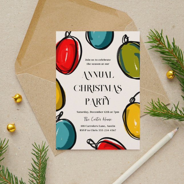 Hand Drawn Colourful Christmas Lights Sketch Holiday Card (Colorful Christmas fairy string lights holiday party invitation.)