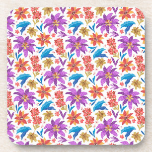 Hand Drawn Colourful Exotic Floral Pattern-70703 Coaster