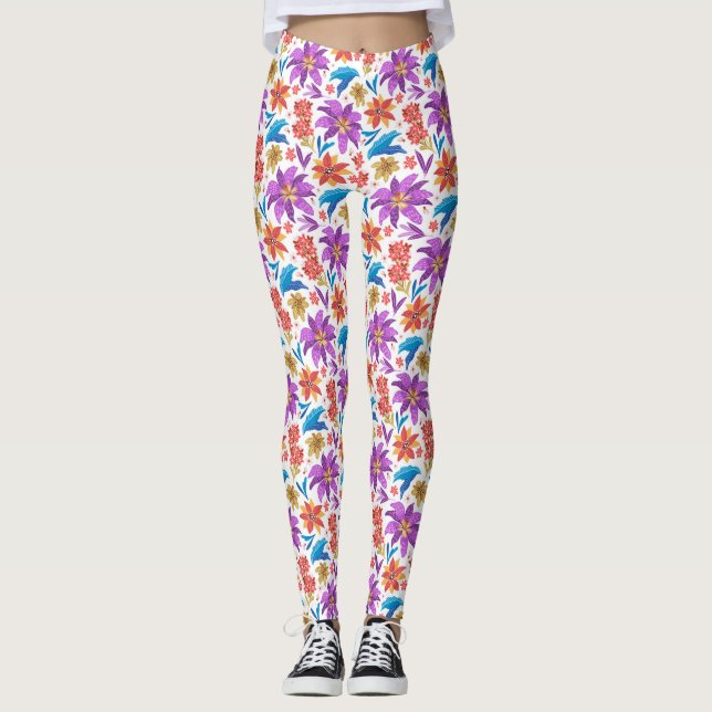 Hand Drawn Colourful Exotic Floral Pattern-70703 Leggings (Front)