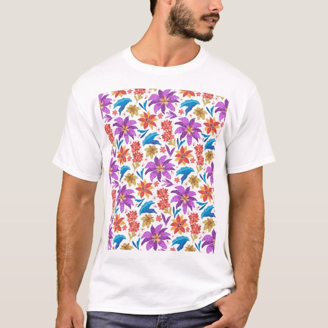 Hand Drawn Colourful Exotic Floral Pattern-70703 T-Shirt (Front)
