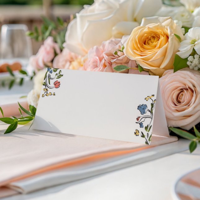 Hand Drawn Colourful Floral Bridal Shower Place Card (Creator Uploaded)