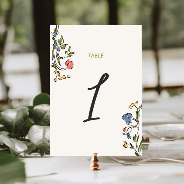 Hand Drawn Colourful Floral Bridal Shower Table Number (Creator Uploaded)