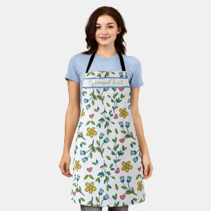 Hand-Drawn Colourful Floral & Hearts Pattern Apron