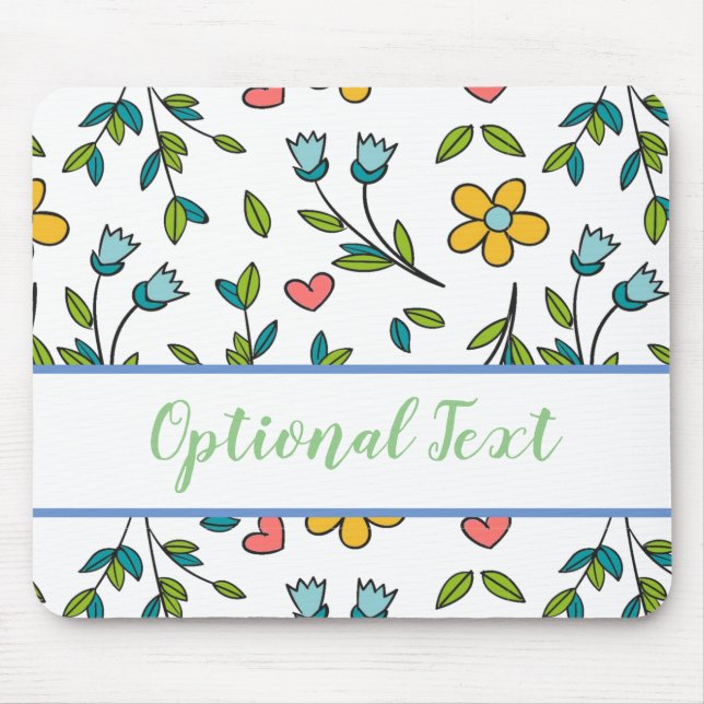 Hand-Drawn Colourful Floral & Hearts Pattern  Mouse Pad (Front)