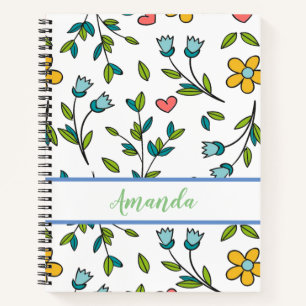 Hand-Drawn Colourful Floral & Hearts Pattern Notebook