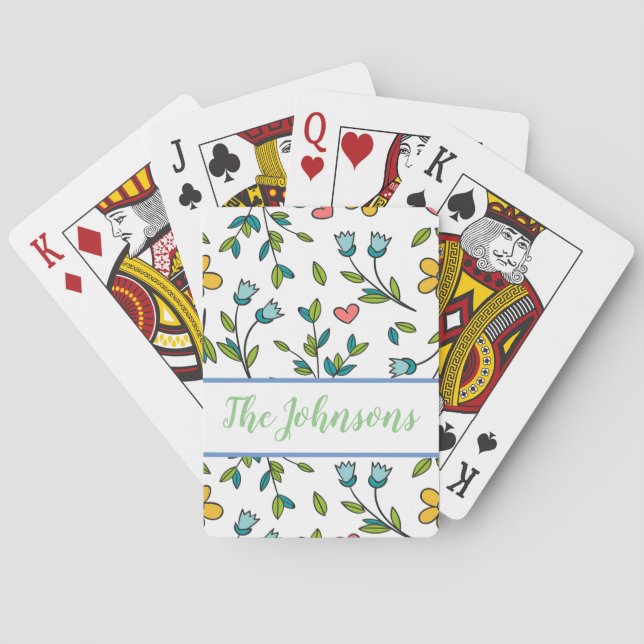 Hand-Drawn Colourful Floral & Hearts Pattern  Playing Cards (Back)
