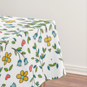 Hand-Drawn Colourful Floral & Hearts Pattern Tablecloth