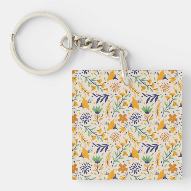 Hand Drawn Colourful Floral Pattern-23595 Key Ring (Front)