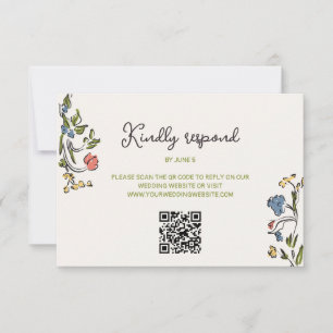 Hand Drawn Colourful Floral QR Code RSVP Card