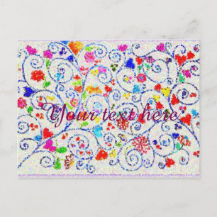 Hand Drawn Colourful Floral Swirl Pattern Invitation Postcard
