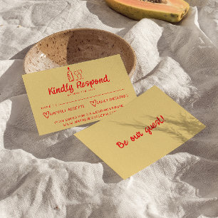 Hand Drawn Colourful Retro Quirky Modern Wedding RSVP Card